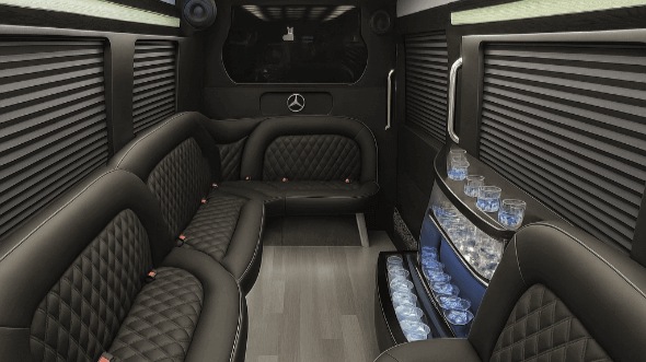 Interior of Torrance Party Bus Company's 14 Passenger Sprinter Limousine in Gardena