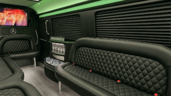 Interior of Torrance Party Bus Company's 18 Passenger Party Bus in Bellflower