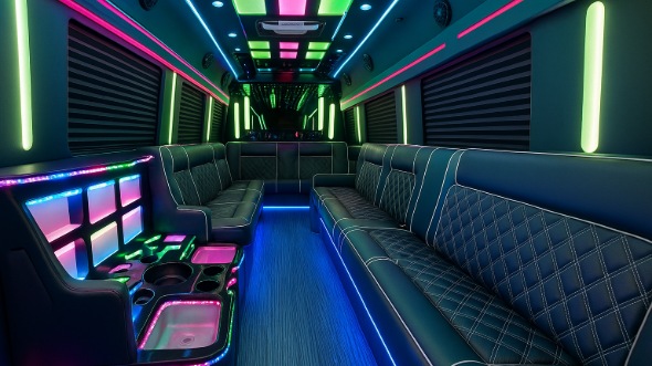 Interior of Torrance Party Bus Company's 30 Passenger Party Bus in Inglewood