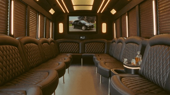 Interior of Torrance Party Bus Company's 30 Passenger Party Bus in Lynwood
