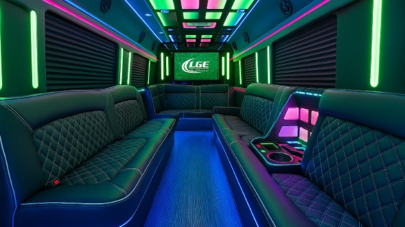 Interior of Torrance Party Bus Company's 40 Passenger Party Bus in Paramount